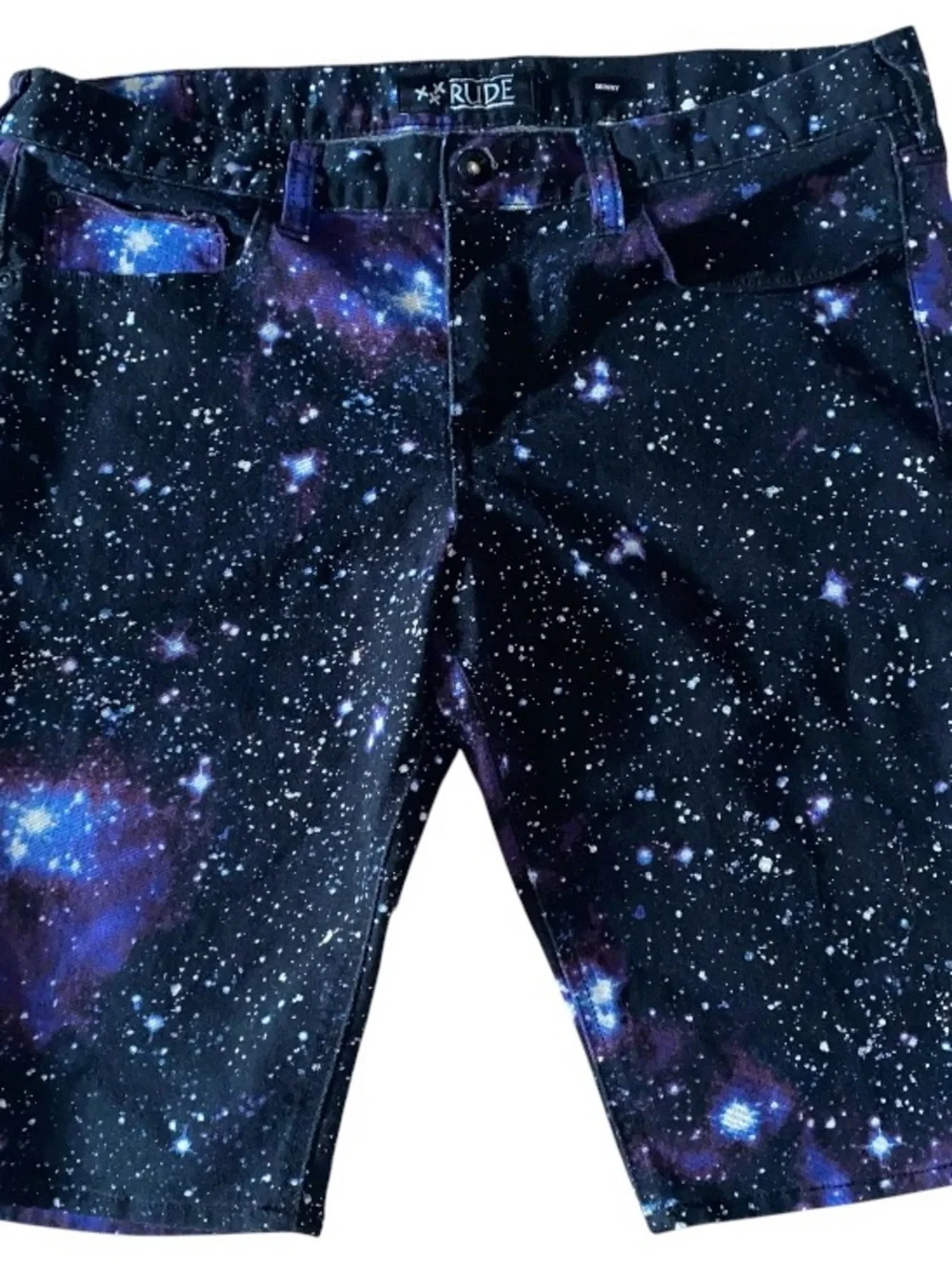 XXX RUDE Galaxy Print Skinny Shorts Hot Topic Denim Mens Adult Size 36 (V-2)